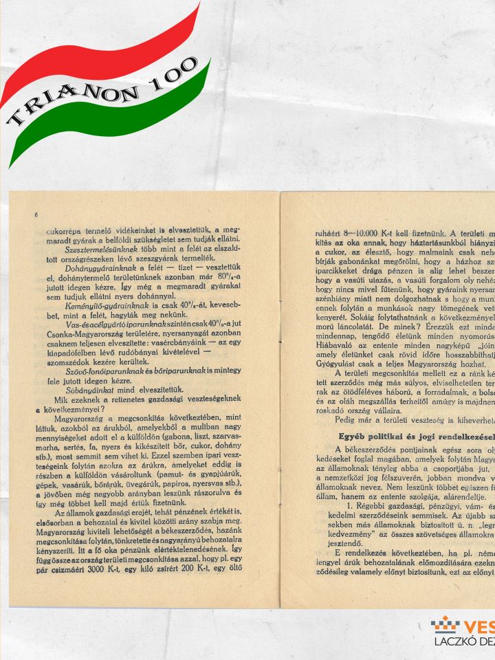 Propaganda füzet. Gerevich Zoltán ministeri osztálytanácsos: A magyar „béke”.  Hornyánszky Viktor m. kir. udv. könyvnyomda, Budapest 1920. Papír, 13.5x20 cm, álló, 16 oldal T.D.60.175. (5452/1921.)
