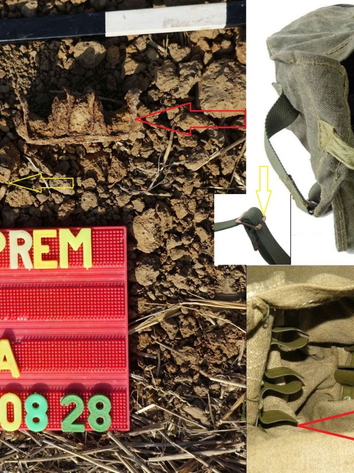 A szovjet 28 M DP golyószóró tányértárainak hordozására való vászon táska fém merevítői és vállszíj csatja