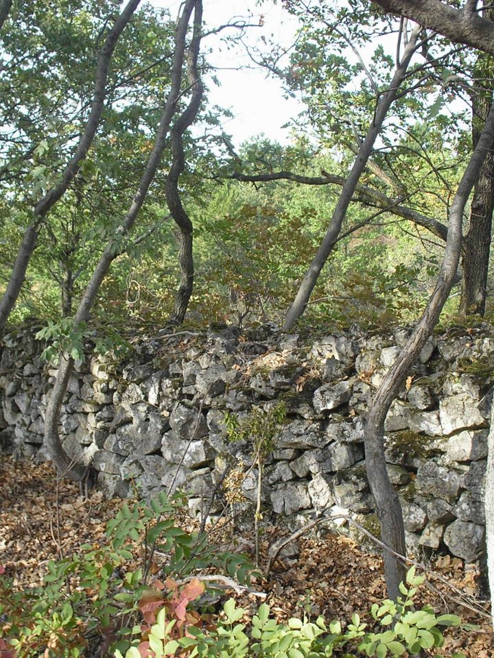 Szárazon rakott kőfal az akali és dörgicsei szőlőhegy határán. A követ a környező parcellákról termelték ki, ami kettős célt szolgált: egyfelől megépült a „határfal”, másrészt a talajművelés is egyszerűbbé vált a kikerülő kövek révén.