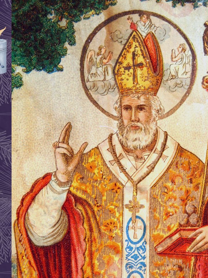 Szent Miklós ábrázolása egy a Néprajzi Gyűjteményünkben található papírkép részleten.. (Ltsz: 2005.1.16) 