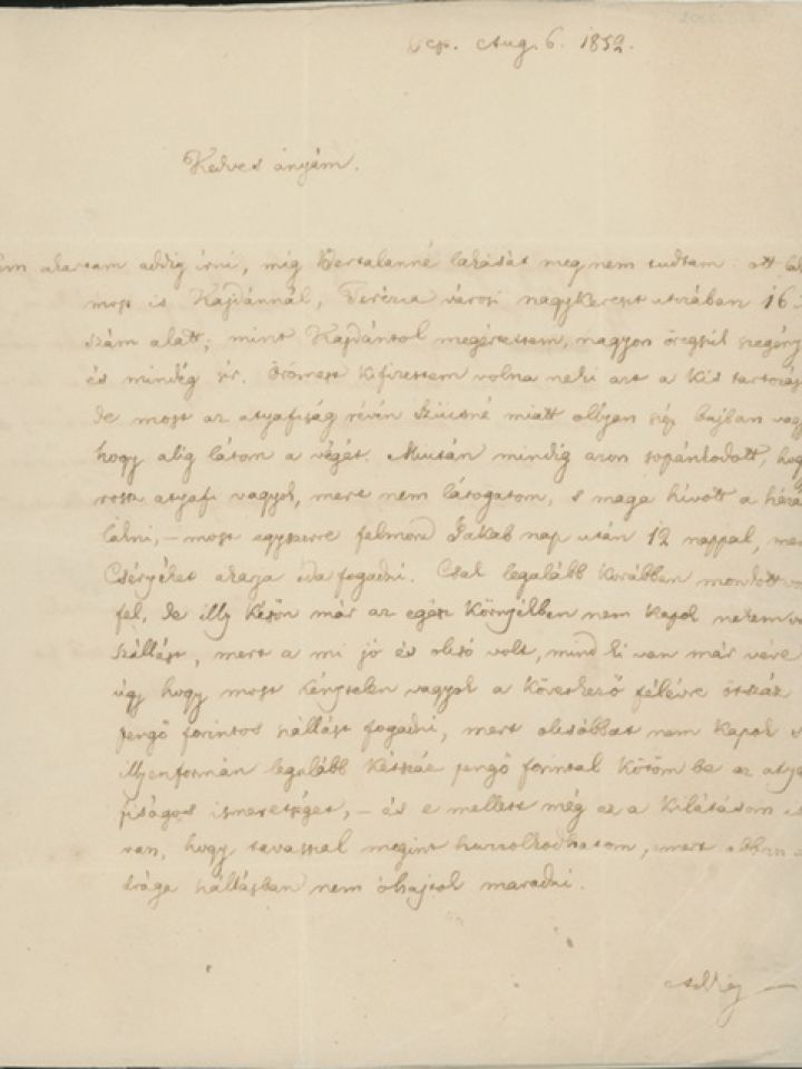 Jókai Mór levele édesanyjához. 1852. augusztus 6. 