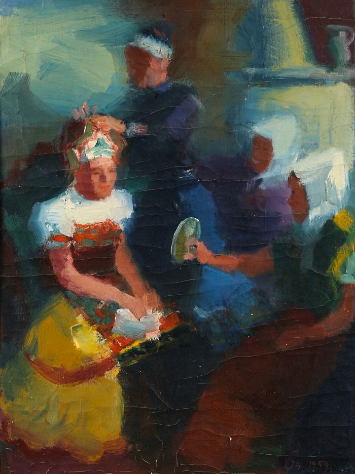 Ős-Nagy István: Menyasszony, olaj, papír, 56cmX36cm