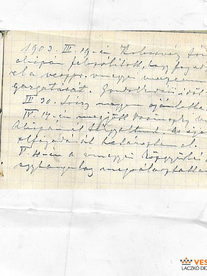 Laczkó Dezső notesz feljegyzése a Veszprémvármegyei Múzeum igazgatóságának elvállalásáról, 1903 (Laczkó Dezső Múzeum–Múzeumtörténeti Adattár 48.807/1977)