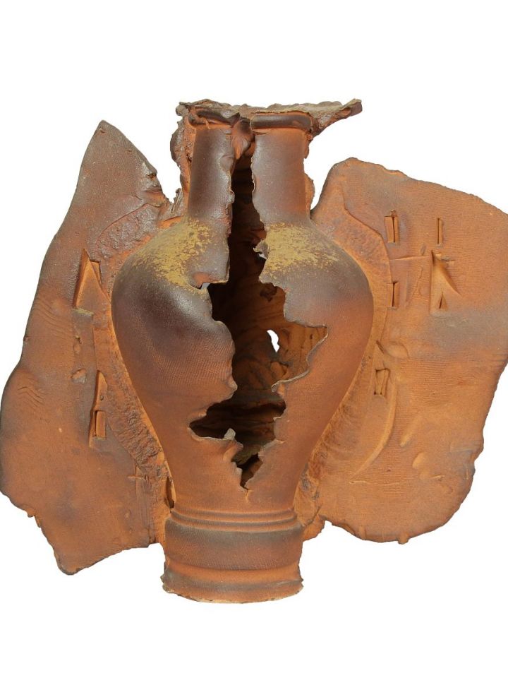 Váza lángokban, samottos pirogránit, M:42 cm