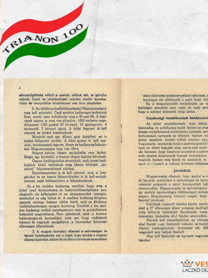 Propaganda füzet. Gerevich Zoltán ministeri osztálytanácsos: A magyar „béke”.  Hornyánszky Viktor m. kir. udv. könyvnyomda, Budapest 1920. Papír, 13.5x20 cm, álló, 16 oldal T.D.60.175. (5452/1921.)