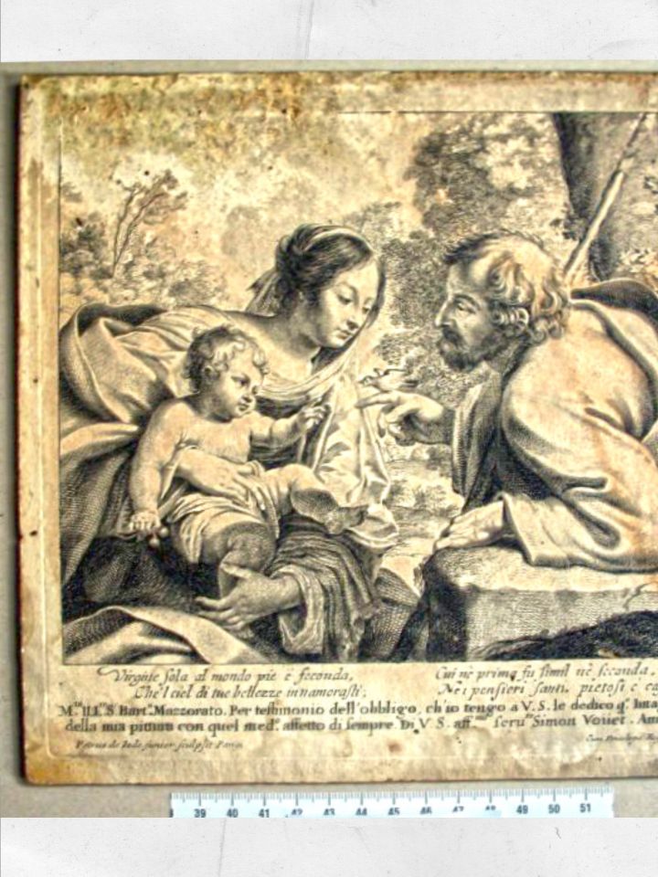 KGY.60.1.1. Szent Család tengelicével, 1632. Ifj. Petrus de Jode Simon Vouet után, rézmetszet, papír