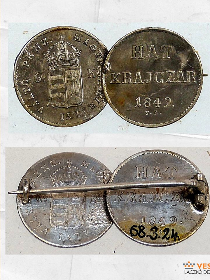 3.)	Ezüst 6 krajcárosokból összeállított bross (Laczkó Dezső Múzeum – Numizmatikai Gyűjtemény ltsz. 68.3.24.)