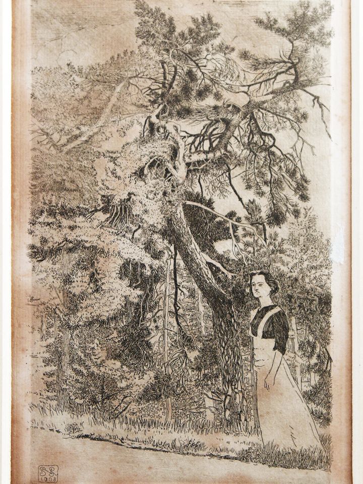 Nő fa előtt, 1908. rézkarc, papír (Ltsz: 60.296.1.)