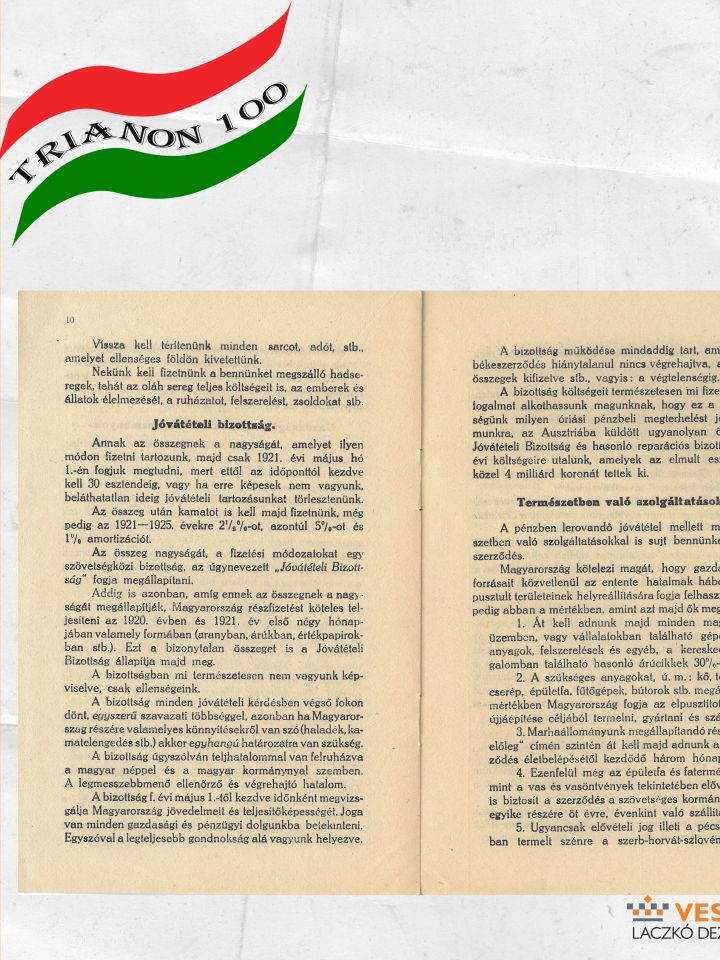 Propaganda füzet. Gerevich Zoltán ministeri osztálytanácsos: A magyar „béke”.  Hornyánszky Viktor m. kir. udv. könyvnyomda, Budapest 1920. Papír, 13.5x20 cm, álló, 16 oldal T.D.60.175. (5452/1921.)