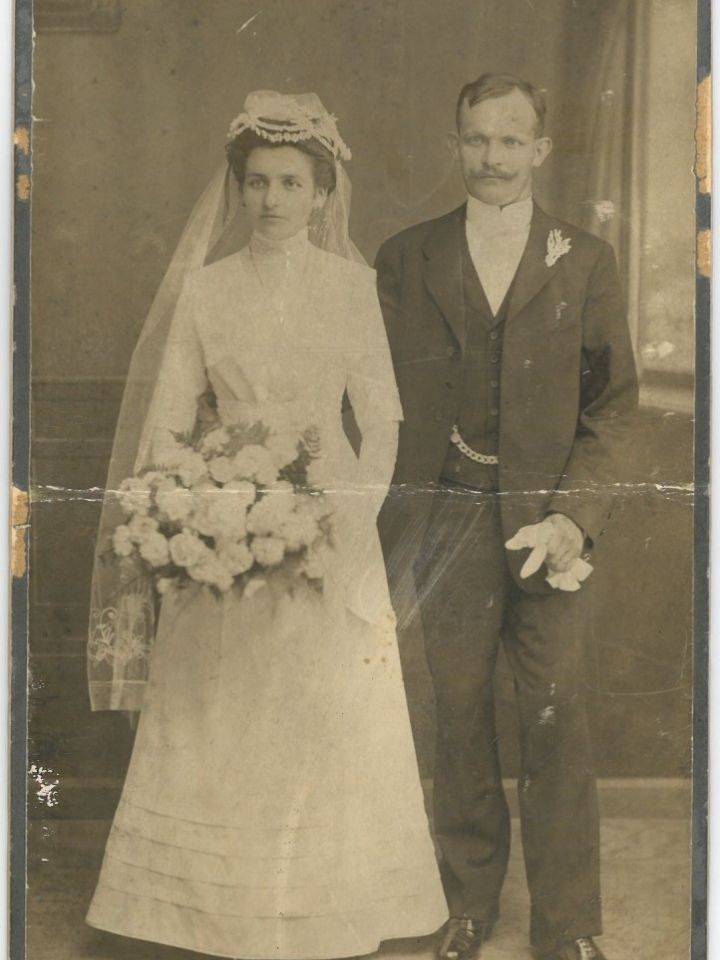 Strenner József építőmester és menyasszonya 1911 Veszprém