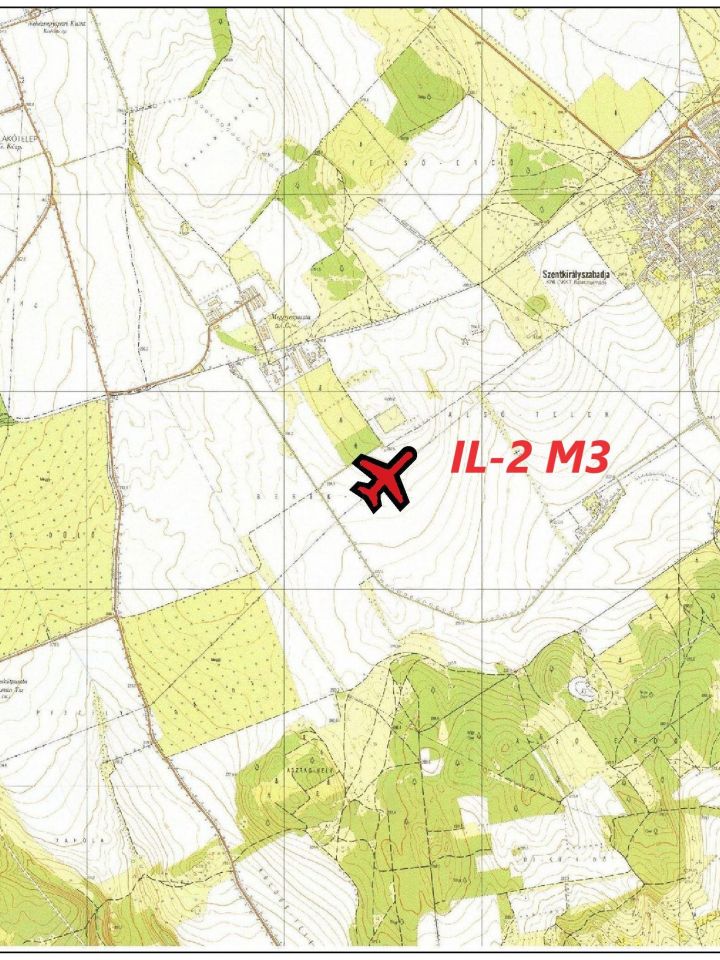 Az IL M3 becsapódási helye 10 000-es léptékű térképen