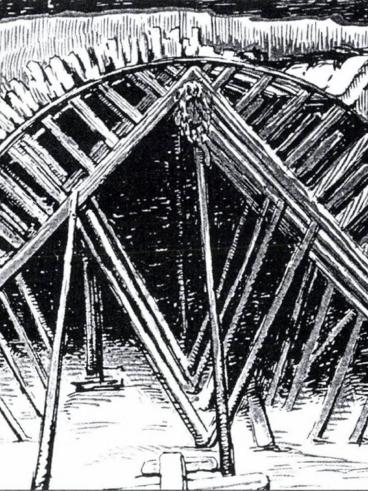 Pince építése Balatonszepezden. Sebestyén Gyula felvétele alapján Viski Károly közli 1926-os munkájában. (A Bakony-Balatonvidéki kőépítkezés. Magyar Népművészet XII.)