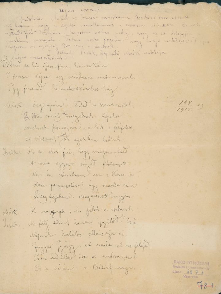 Jókai Mór „Zsidó fiú” című drámájának kézirata. 1843. 