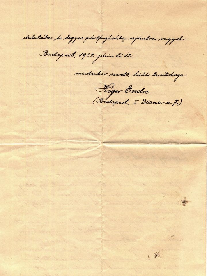 Héger Endre levele, negyedik oldal (LDM-–Múzeumtörténeti adattár 48.853/1977. ltsz.)