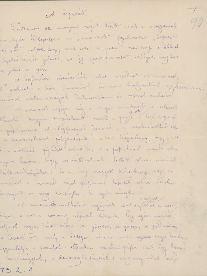 Jókai Mór az „Őspaták” c. kézirattöredéke