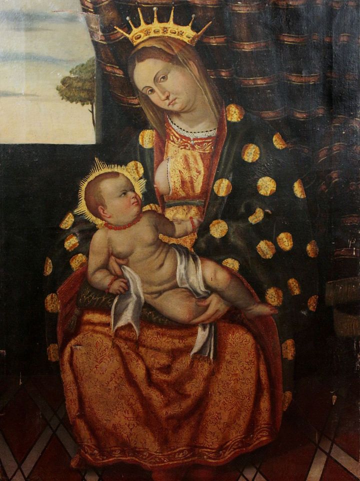 KGY.53.10.3. Szoptató Madonna, XVIII. századi másolat XVI. századi eredeti után, olaj, vászon, M:120cm, SZ:83cm