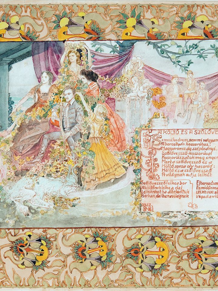 A költő és a szőlővessző, illusztráció Petőfi Sándor verséhez, 1922. akvarell, papír (Ltsz: 2002.16.1.)
