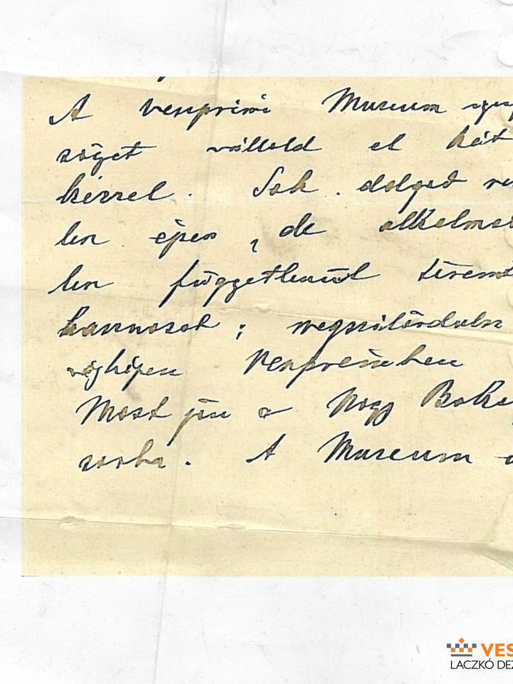 Lóczy Lajos Laczkó Dezsőhöz írt levelének részlete, amelyben a Veszprémvármegyei Múzeum igazgatóságának elvállalására kapacitálja barátját, 1902. márc. 24. (Laczkó Dezső Múzeum–Múzeumtörténeti Adattár 48.858/1977)