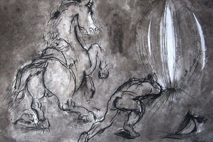 77.1.1. Borsos Miklós, A damaszkuszi úton, 1975. lavírozott tus, papír, 52X67cm