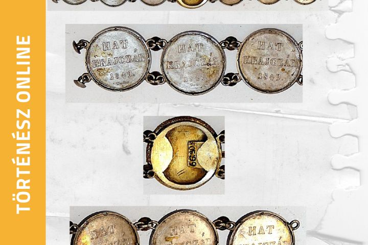 1.)	Ezüst 6 krajcárosokból összeállított karkötő Kossuth Lajos miniatűr képével (Laczkó Dezső Múzeum – Iparművészeti Gyűjtemény ltsz. 68.308.1.)