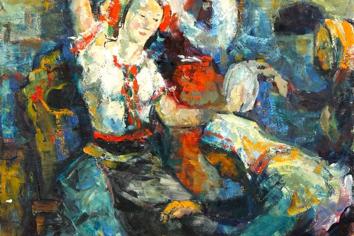 Ős-Nagy István: Menyasszony, 1959. olaj, vászon, 70cmX43cm