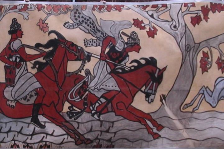  A csodaszarvas üldözése, a Petőfi Színház homlokzatán lévő sgraffito azonos méretű terve, 1909. Laczkó Dezső Múzeum tulajdona (Ltsz: 2002.4.1.)