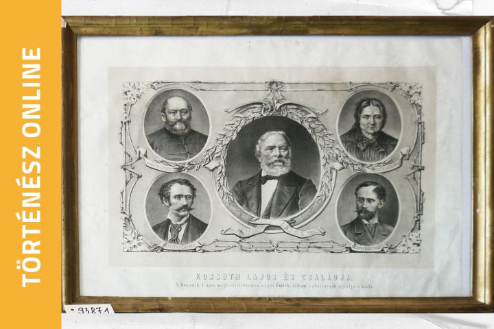 Aranyozott gipszkeretben, fekete-fehér metszeten, Kossuth Lajos és családja látható. Kossuth László (édesapja), Wéber Karolina (édesanyja), Ferenc és Lajos Tivadar (fiai)  (ltsz.: 93.87.1.; Néprajzi Gyűjtemény)