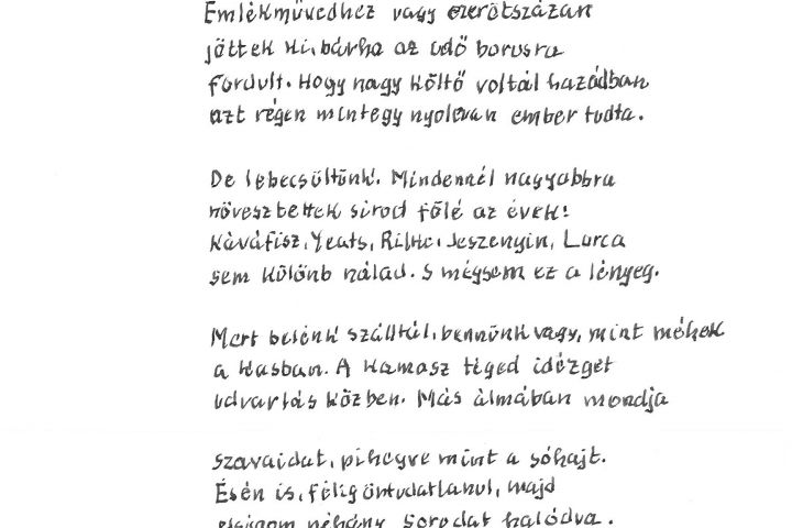 Faludy György: József Attila emlékmű Szárszón 2 c. versének kézirata. Irodalmi Gyűjtemény ltsz: 2000.62.1.