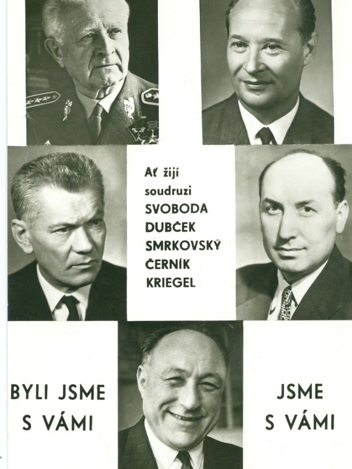 „Veletek voltunk, veletek vagyunk” – Csehszlovákia vezetői, 1968. Képeslap.