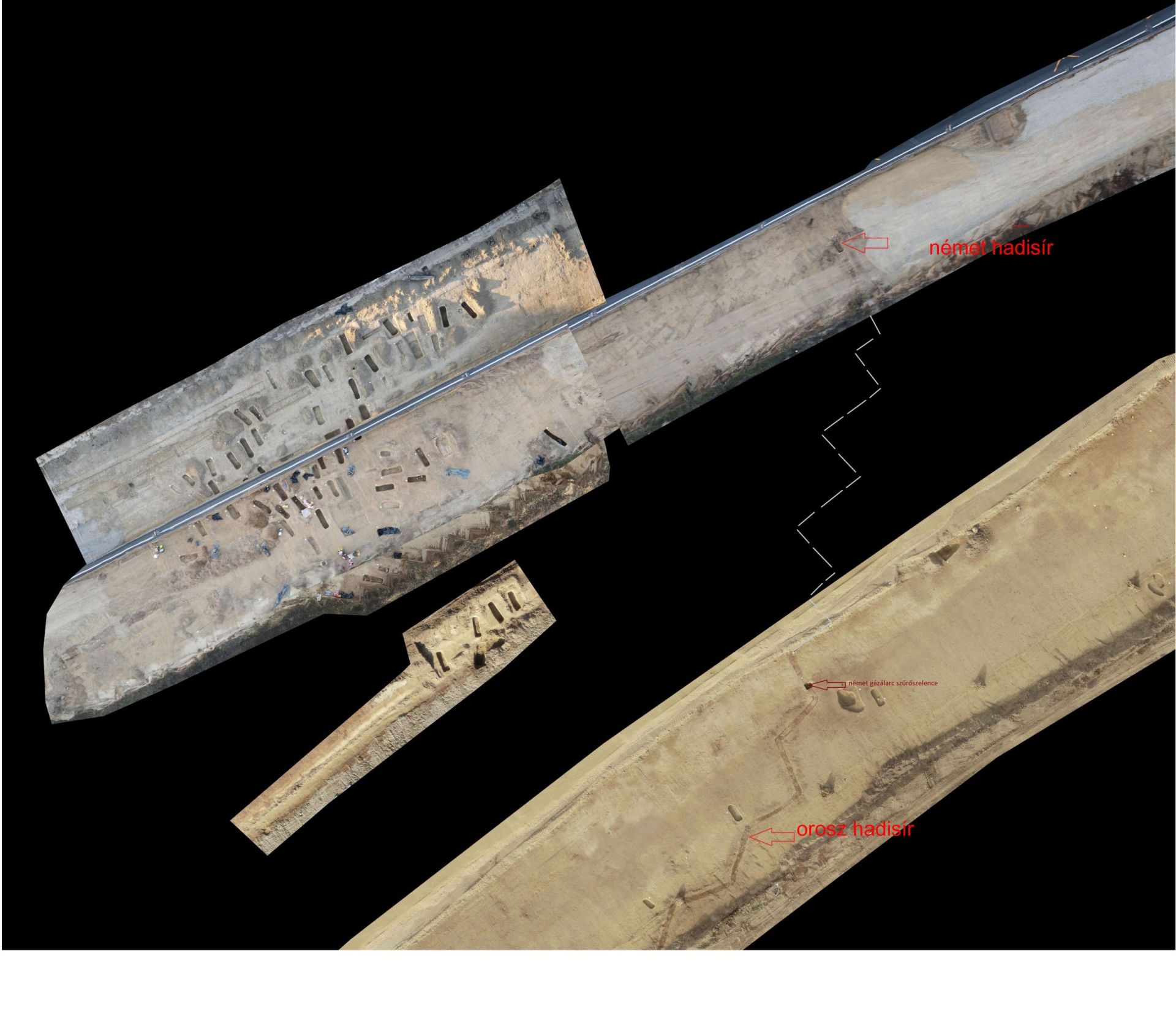 hadisírok, avar kori sírok helyzete Veszprém Csucska dűlő, (drónfelvétel)