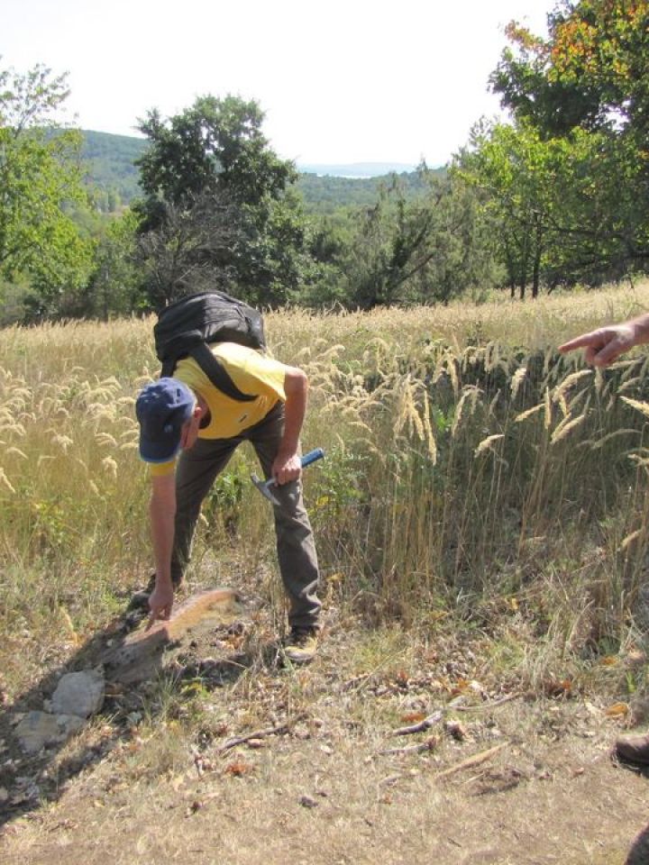 Geológus kupaktanács a Csönge-hegyen. Ancsin Gergely, Futó János, Korbély Barnabás.